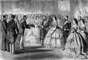 Koningin Isabella II van Spanje (Isabella van Bourbon) (1830-1904) ontving het grootkoord van het Legioen van Eer in naam van haar zoon, de Prins van Asturië. Aanwezig zijn: Napoleon III (1808-1873) en Prins Imperial (1856-1879) door Honoré Daumier