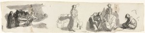 Blad met Studies van een Groep van Vier Figuren aan de Rechterkant (recto) door Honoré Daumier