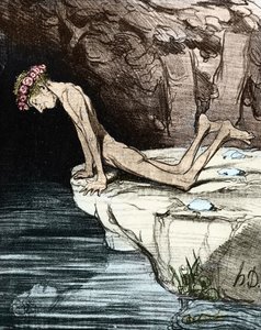 De mooie Narcissus. Door Honore Daumier de Salvandy (1795-1856), die schrijver, politicus en historicus was, evenals lid van de Academie Française 19e eeuw door Honoré Daumier