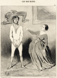 Een vrouw als ik... een knoop aannaaien?... door Honoré Daumier