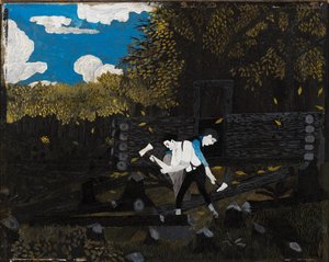 Abraham Lincoln en Zijn Vader Bouwen Hun Hut aan Pigeon Creek door Horace Pippin