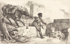 Artillerist die een Mijnenwerper Aansteken door Emile Jean Horace Vernet