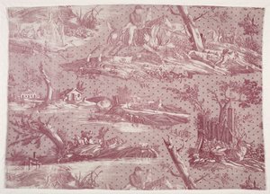 Fragment van koperplaatbedrukt katoen met jachttafereel door Horace Vernet