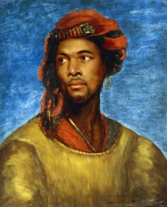 Portret van een Moor met een rode tulband door Emile Jean Horace Vernet