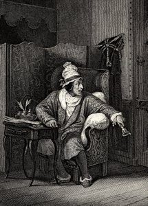 Scène uit De ingebeelde zieke van Molière, door Horace Vernet, gravure - Le Malade imaginaire door Jean-Baptiste Poquelin, bekend als Molière (1622-1673) door Emile Jean Horace Vernet