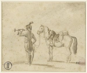 Trompetter naast paard