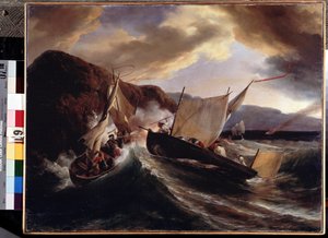 Een zeeslag. Schilderij van Horace Vernet. Olie op doek