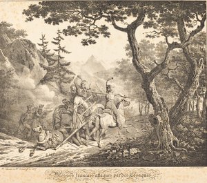 Gewonde Fransen aangevallen door een Kozak door Horace Vernet and Hippolyte Lecomte