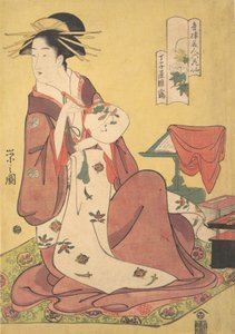 De courtisane Hinazuru van het Chojiya bordeel, uit de serie Schoonheden..., ca. 1795