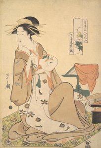 De Oiran Hinazuru van Chojiya met een Ronde Waaier Uchiwa, ca. 1794 door Hosoda Eishi
