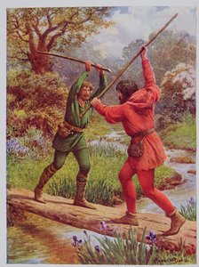 Het gevecht tussen Robin Hood en Kleine Jan, illustratie uit 
