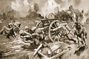 Hoefsmid-Sergeant T. Harrison redt paarden en kanonnen uit een onhoudbare positie onder granaatvuur toen de bevelvoerende officier gewond was geraakt door Howard K. Elcock