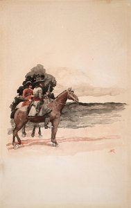 Bandieten te paard (aquarel op board) door Howard Pyle