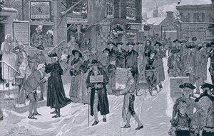 Kerstmorgen in het oude New York voor de revolutie, illustratie uit Harper