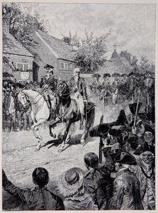 De burgerlijke processie geleid door generaal Washington en gouverneur Clinton door Howard Pyle
