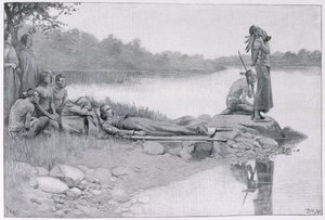 De dood van Indiaanse hoofdman Alexander, broer van koning Philip, illustratie uit 
