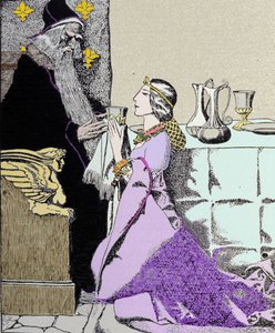 De fee Viviane betovert Merlijn de Tovenaar. Illustratie door Howard Pyle (1853 - 1911), Amerikaanse illustrator