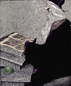 De magiër Merlin. Illustratie door Howard Pyle (1853 - 1911), Amerikaanse tekenaar, voor 