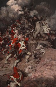 Ze klauterden over de borstwering en stormden over de top, halsoverkop, op de Britten af door Howard Pyle