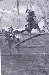 Over de plank lopen, uit Howard Pyles Book of Pirates gepubliceerd door Harper & Bros, 1921