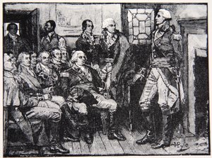 Washington en zijn Generaals in Overleg, 15 Maart 1783, illustratie uit Harper