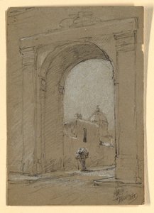 Tekening, Een stadspoort in Mexico, 1888 door Howard Russell Butler