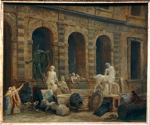 De tekenaar van antiquiteiten voor de Petite Galerie van het Louvre ... door Hubert (circle of) Robert