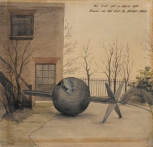 Gevallen tijdsbal in de binnenplaats van het Koninklijk Observatorium, Greenwich, dec 1855 door Hubert Airy