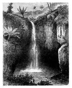 Waterval van de rivier, Tondano, Indonesië, 19e eeuw