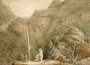 Bezoek aan de waterval bij Dol-y-Melynen, nabij Dolgelly, Wales door Hubert Cornish