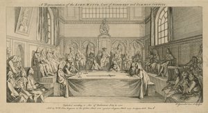 Een voorstelling van de Lord Mayor, het hof van schepenen en de gemeenteraad door Hubert Francois Gravelot