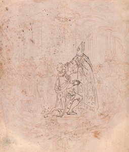 Ontwerp voor een Frontispice: Een Bisschop die een Eer Bewijst, Scène Binnen een Cartouche door Hubert Francois Gravelot