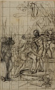 Vergrote studie voor een illustratie in Tacitus "Tiberius, of De zes eerste boeken van de Annalen", Boek 1, Deel 1. door Hubert Francois Gravelot
