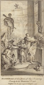 Hannibal op negenjarige leeftijd, zwerend vijandschap tegen de Romeinen door Hubert Francois Gravelot