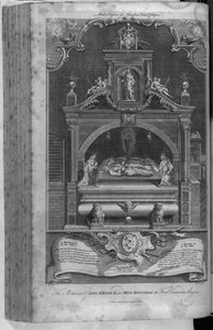 Het monument voor Hendrik II en Richard I in de abdij van Fontevrault, gegraveerd door John Goldar door Hubert Francois Gravelot