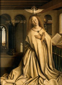 Detail van de Maagd Annunciate, van de buitenkant van het rechterpaneel van het Gentse altaarstuk door Hubert & Jan van (1390 1441) Eyck