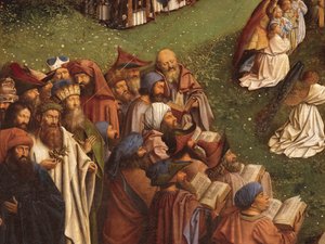 Detail (Aanbidding van het mystieke lam, middenpaneel van het Gentse altaarstuk) door Hubert & Jan van (1390 1441) Eyck