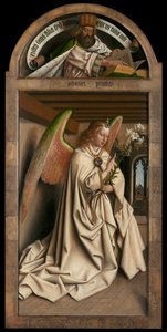 Lunet: de profeet Zacharia. Onderpaneel: Engel Annunciate, van het exterieur van de linker vleugel van het Lam Gods