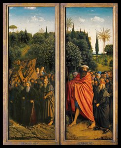 De kluizenaars en de pelgrims geleid door St. Christoffel van de rechterkant van het Gentse altaarstuk