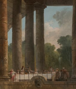 Een banket in de ruïnes van een tempel door Hubert Robert