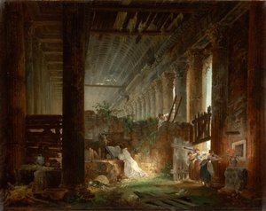 Een kluizenaar die bidt in de ruïnes van een Romeinse tempel, ca. 1760