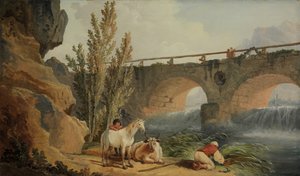 Brug over een waterval door Hubert Robert