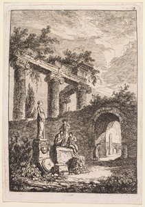Avonden in Rome: Het Standbeeld voor Ruïnes door Hubert Robert