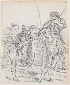 Groep mannelijke figuren in gesprek door Hubert Robert