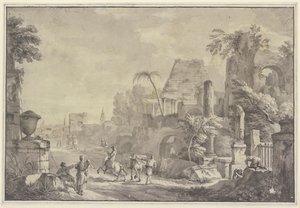 Heroïsch landschap door Hubert Robert