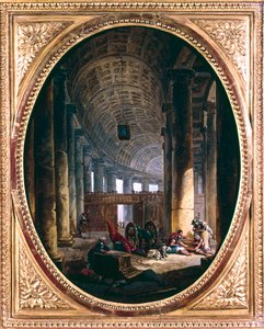Interieur van de colonnade van Sint-Pieter, Rome, ten tijde van het conclaaf van 1769