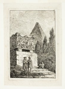 Landschap met piramide en sarcofaag, plaat zes uit Les Soirées de Rome