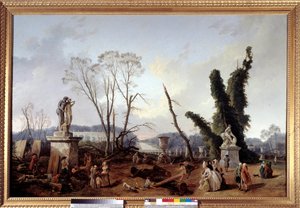 Le Carpet Vert ten tijde van de bomenkap in de winter van 1774-1775 in de tuinen van Versailles (op de voorgrond, Koning Lodewijk XVI en Koningin Marie-Antoinette). Het groene tapijt wordt ook wel de koninklijke laan genoemd. Schilderij door Hubert Robert 