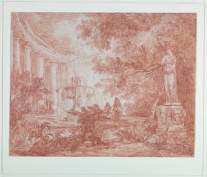 Park met fontein en standbeeld