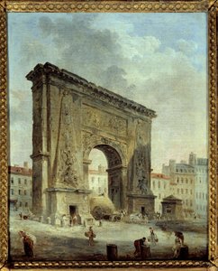 Porte Saint Denis (Zicht op de stad Parijs) door Hubert Robert